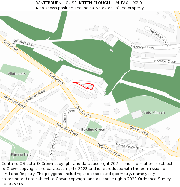 WINTERBURN HOUSE, KITTEN CLOUGH, HALIFAX, HX2 0JJ: Location map and indicative extent of plot