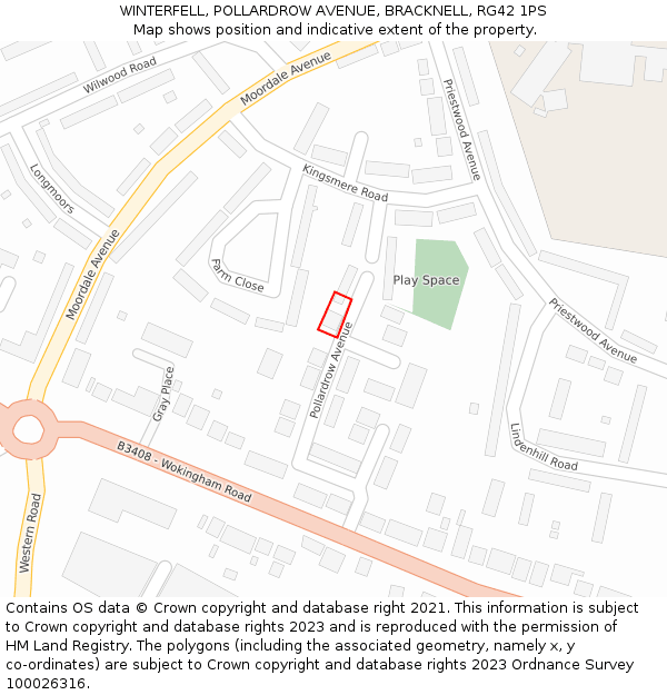 WINTERFELL, POLLARDROW AVENUE, BRACKNELL, RG42 1PS: Location map and indicative extent of plot