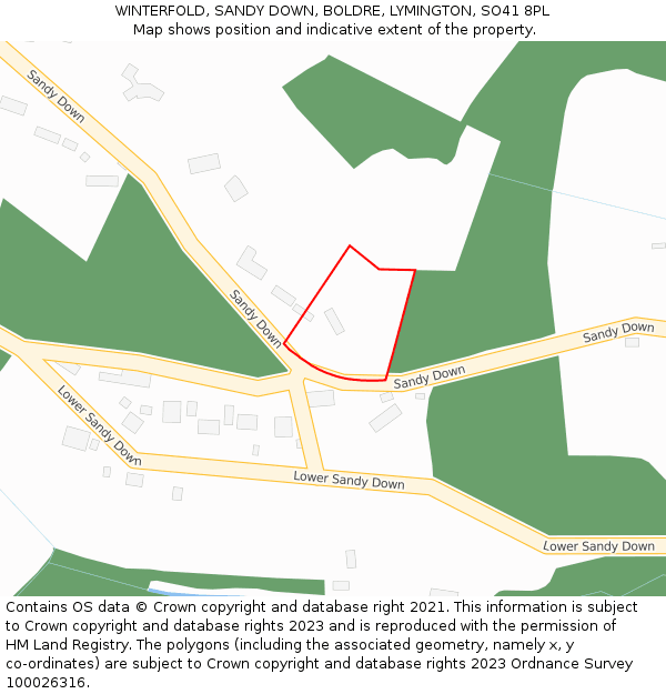 WINTERFOLD, SANDY DOWN, BOLDRE, LYMINGTON, SO41 8PL: Location map and indicative extent of plot