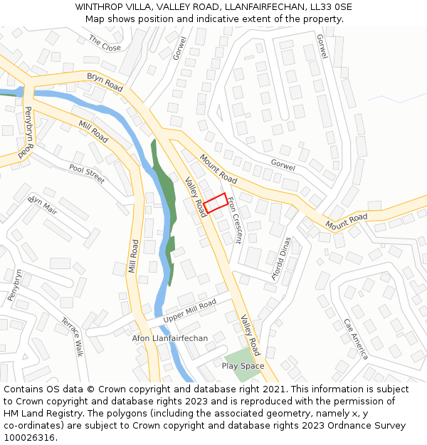 WINTHROP VILLA, VALLEY ROAD, LLANFAIRFECHAN, LL33 0SE: Location map and indicative extent of plot
