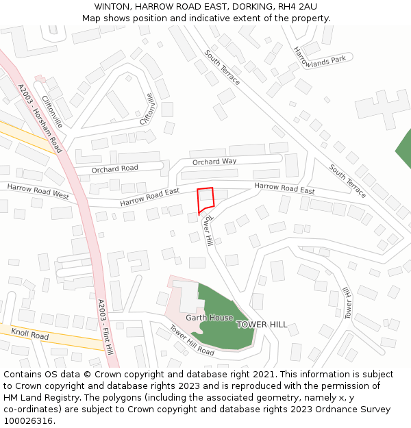 WINTON, HARROW ROAD EAST, DORKING, RH4 2AU: Location map and indicative extent of plot