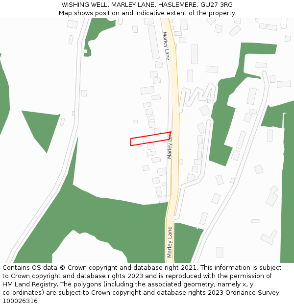 WISHING WELL, MARLEY LANE, HASLEMERE, GU27 3RG: Location map and indicative extent of plot