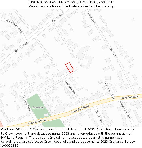 WISHINGTON, LANE END CLOSE, BEMBRIDGE, PO35 5UF: Location map and indicative extent of plot