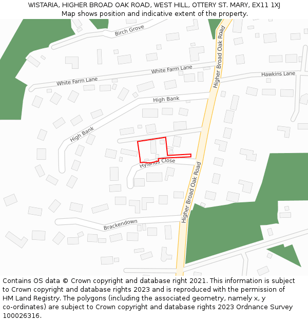 WISTARIA, HIGHER BROAD OAK ROAD, WEST HILL, OTTERY ST. MARY, EX11 1XJ: Location map and indicative extent of plot