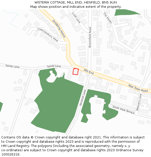 WISTERIA COTTAGE, MILL END, HENFIELD, BN5 9UN: Location map and indicative extent of plot