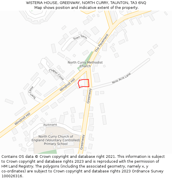 WISTERIA HOUSE, GREENWAY, NORTH CURRY, TAUNTON, TA3 6NQ: Location map and indicative extent of plot