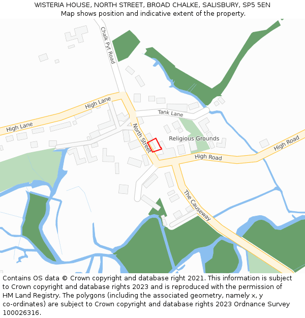 WISTERIA HOUSE, NORTH STREET, BROAD CHALKE, SALISBURY, SP5 5EN: Location map and indicative extent of plot