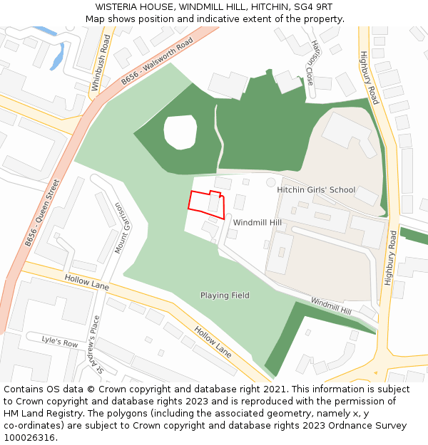 WISTERIA HOUSE, WINDMILL HILL, HITCHIN, SG4 9RT: Location map and indicative extent of plot