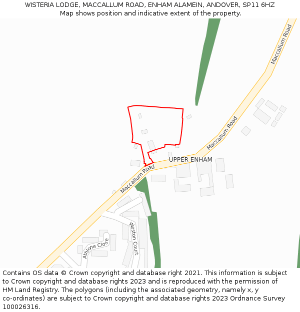 WISTERIA LODGE, MACCALLUM ROAD, ENHAM ALAMEIN, ANDOVER, SP11 6HZ: Location map and indicative extent of plot