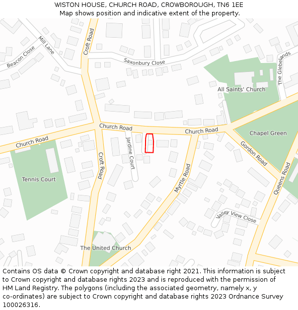 WISTON HOUSE, CHURCH ROAD, CROWBOROUGH, TN6 1EE: Location map and indicative extent of plot