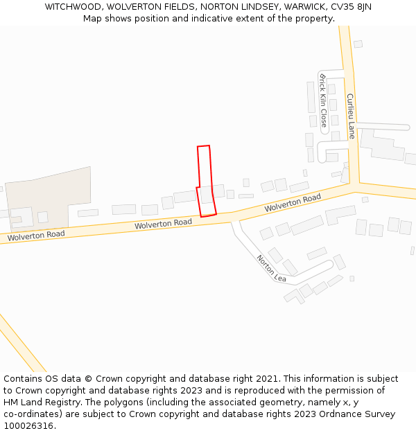 WITCHWOOD, WOLVERTON FIELDS, NORTON LINDSEY, WARWICK, CV35 8JN: Location map and indicative extent of plot