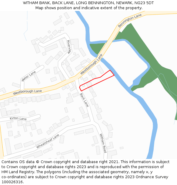 WITHAM BANK, BACK LANE, LONG BENNINGTON, NEWARK, NG23 5DT: Location map and indicative extent of plot