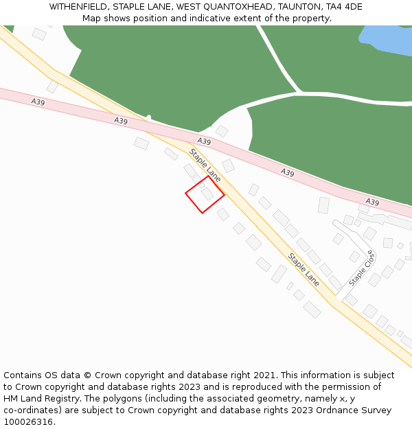 WITHENFIELD, STAPLE LANE, WEST QUANTOXHEAD, TAUNTON, TA4 4DE: Location map and indicative extent of plot