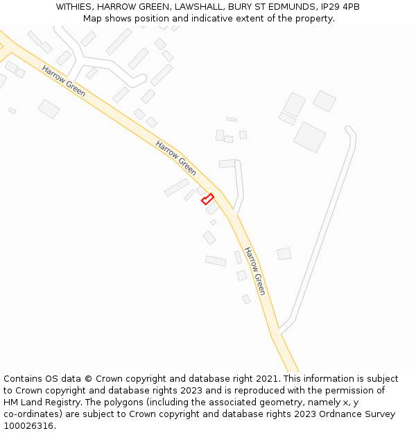 WITHIES, HARROW GREEN, LAWSHALL, BURY ST EDMUNDS, IP29 4PB: Location map and indicative extent of plot