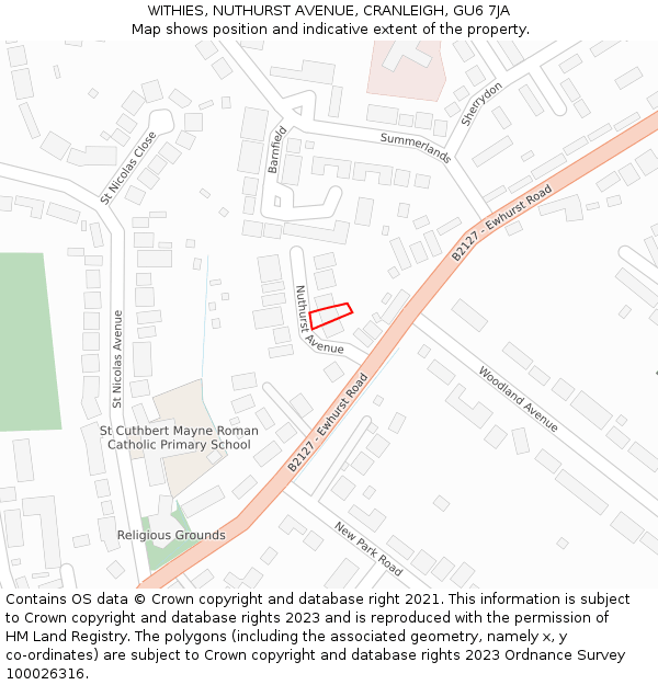 WITHIES, NUTHURST AVENUE, CRANLEIGH, GU6 7JA: Location map and indicative extent of plot