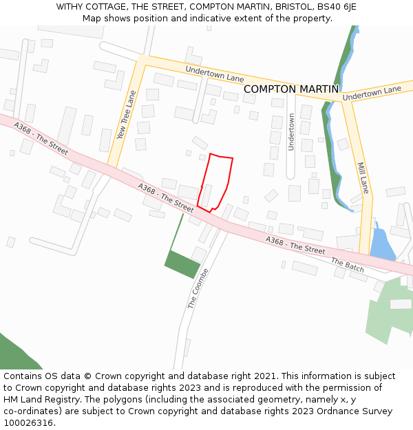 WITHY COTTAGE, THE STREET, COMPTON MARTIN, BRISTOL, BS40 6JE: Location map and indicative extent of plot