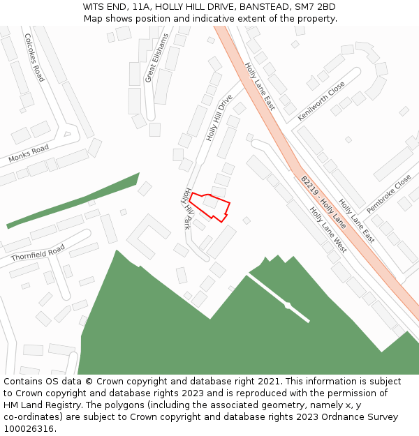 WITS END, 11A, HOLLY HILL DRIVE, BANSTEAD, SM7 2BD: Location map and indicative extent of plot