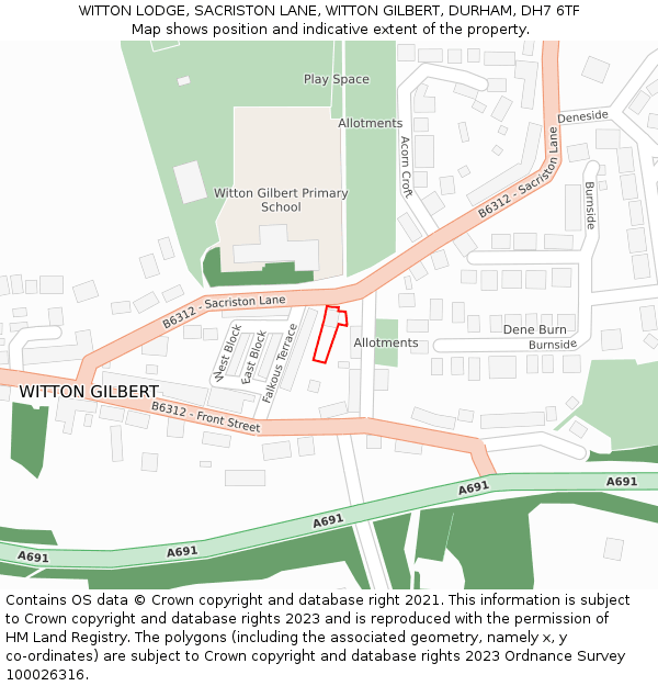 WITTON LODGE, SACRISTON LANE, WITTON GILBERT, DURHAM, DH7 6TF: Location map and indicative extent of plot