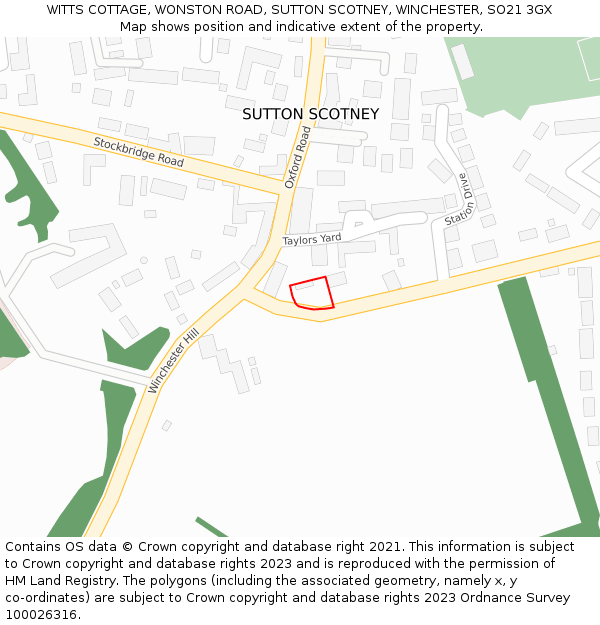WITTS COTTAGE, WONSTON ROAD, SUTTON SCOTNEY, WINCHESTER, SO21 3GX: Location map and indicative extent of plot