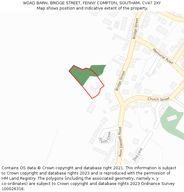WOAD BARN, BRIDGE STREET, FENNY COMPTON, SOUTHAM, CV47 2XY: Location map and indicative extent of plot