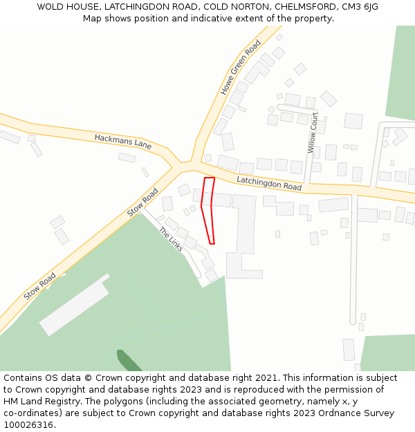 WOLD HOUSE, LATCHINGDON ROAD, COLD NORTON, CHELMSFORD, CM3 6JG: Location map and indicative extent of plot