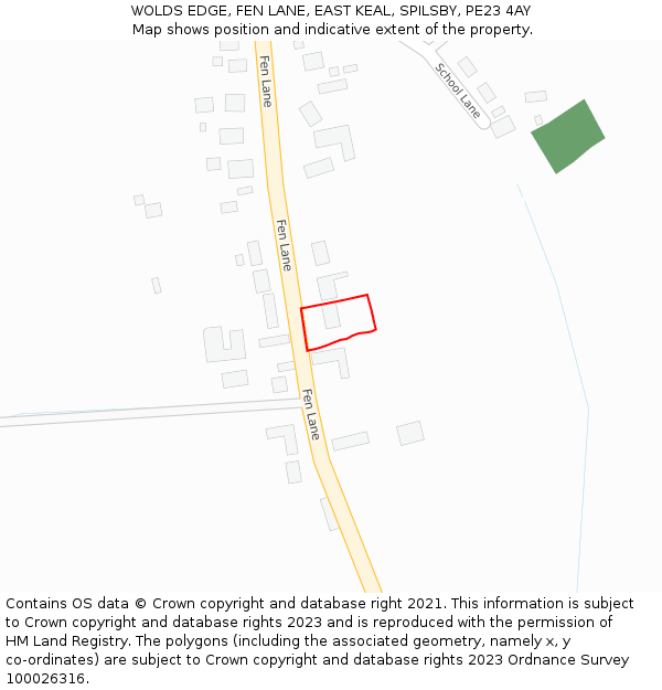 WOLDS EDGE, FEN LANE, EAST KEAL, SPILSBY, PE23 4AY: Location map and indicative extent of plot