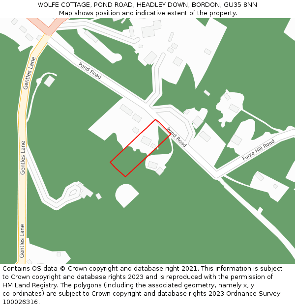 WOLFE COTTAGE, POND ROAD, HEADLEY DOWN, BORDON, GU35 8NN: Location map and indicative extent of plot