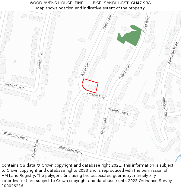 WOOD AVENS HOUSE, PINEHILL RISE, SANDHURST, GU47 9BA: Location map and indicative extent of plot