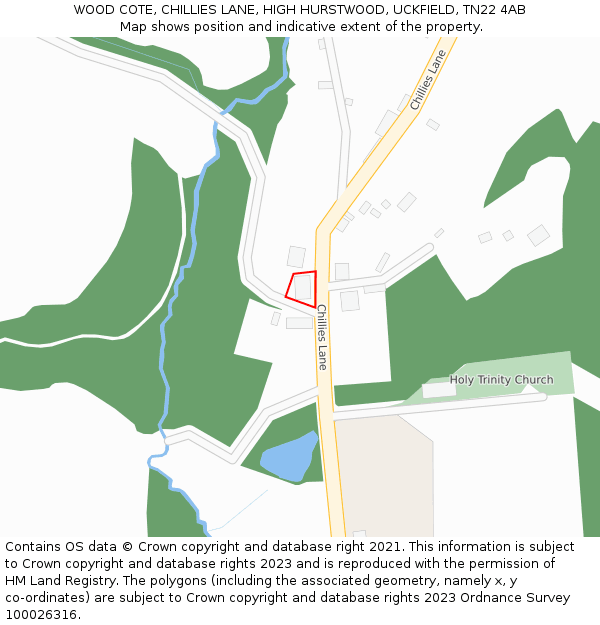 WOOD COTE, CHILLIES LANE, HIGH HURSTWOOD, UCKFIELD, TN22 4AB: Location map and indicative extent of plot