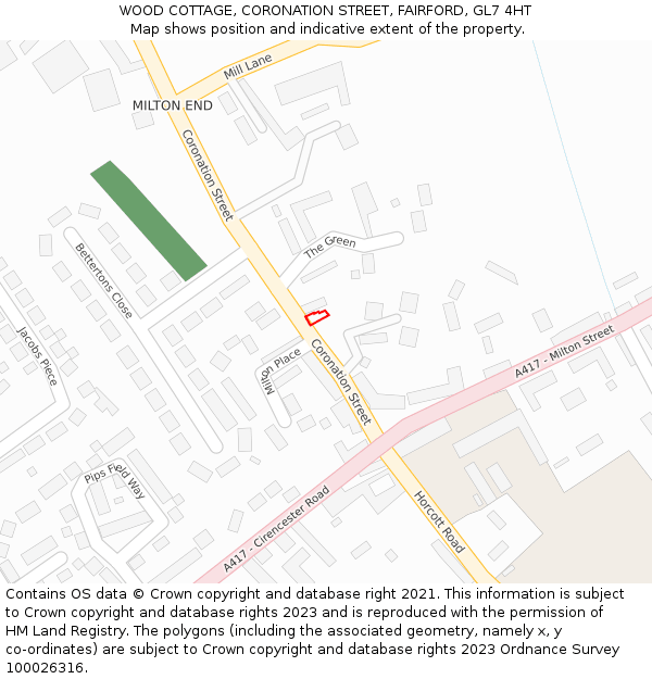 WOOD COTTAGE, CORONATION STREET, FAIRFORD, GL7 4HT: Location map and indicative extent of plot