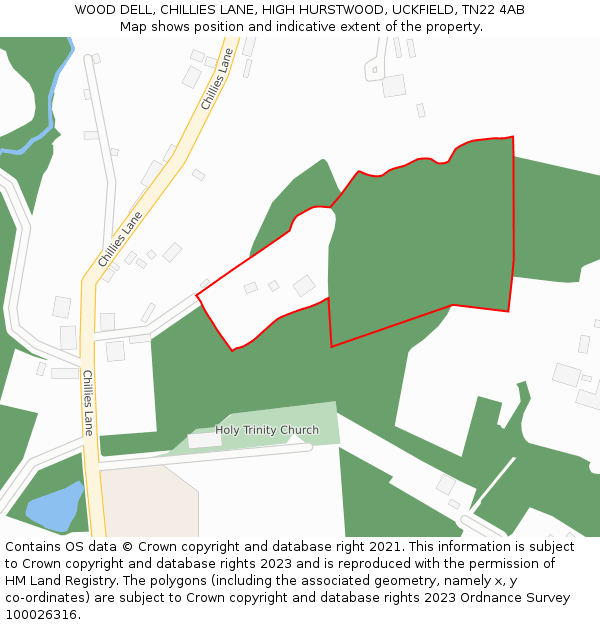 WOOD DELL, CHILLIES LANE, HIGH HURSTWOOD, UCKFIELD, TN22 4AB: Location map and indicative extent of plot