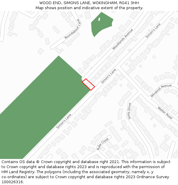 WOOD END, SIMONS LANE, WOKINGHAM, RG41 3HH: Location map and indicative extent of plot