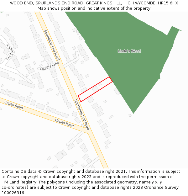 WOOD END, SPURLANDS END ROAD, GREAT KINGSHILL, HIGH WYCOMBE, HP15 6HX: Location map and indicative extent of plot