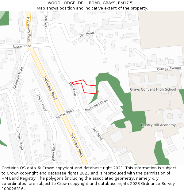 WOOD LODGE, DELL ROAD, GRAYS, RM17 5JU: Location map and indicative extent of plot