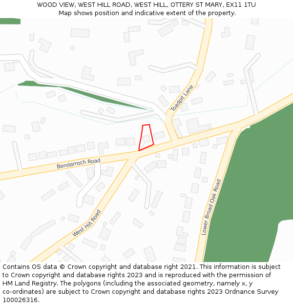 WOOD VIEW, WEST HILL ROAD, WEST HILL, OTTERY ST MARY, EX11 1TU: Location map and indicative extent of plot