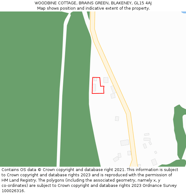 WOODBINE COTTAGE, BRAINS GREEN, BLAKENEY, GL15 4AJ: Location map and indicative extent of plot