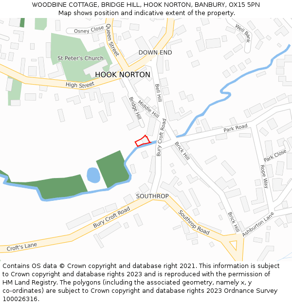 WOODBINE COTTAGE, BRIDGE HILL, HOOK NORTON, BANBURY, OX15 5PN: Location map and indicative extent of plot