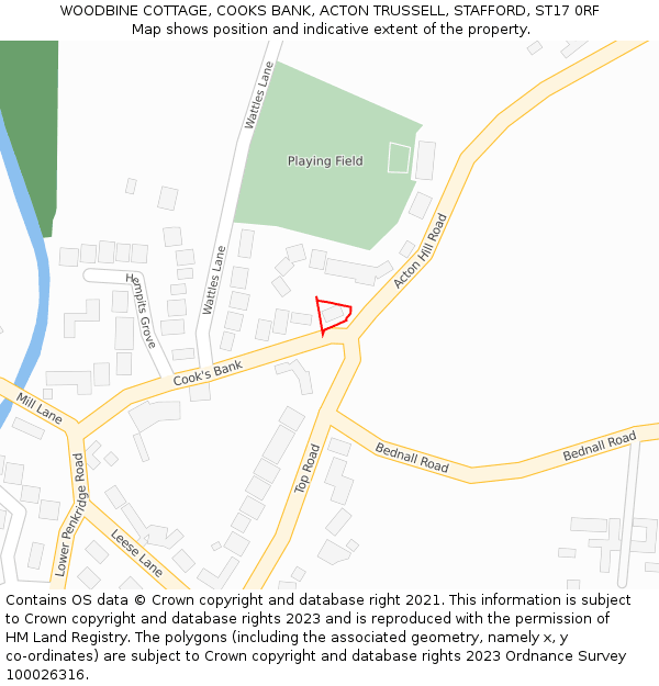 WOODBINE COTTAGE, COOKS BANK, ACTON TRUSSELL, STAFFORD, ST17 0RF: Location map and indicative extent of plot