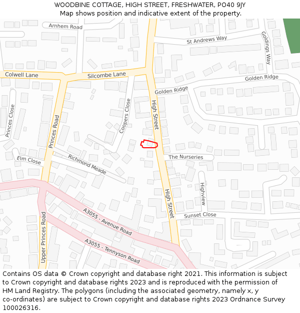 WOODBINE COTTAGE, HIGH STREET, FRESHWATER, PO40 9JY: Location map and indicative extent of plot