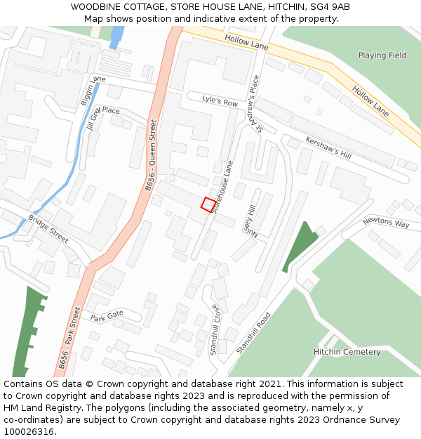 WOODBINE COTTAGE, STORE HOUSE LANE, HITCHIN, SG4 9AB: Location map and indicative extent of plot