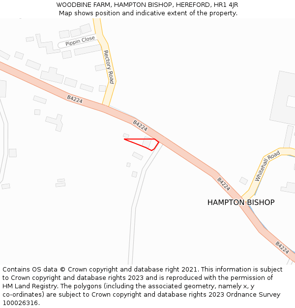 WOODBINE FARM, HAMPTON BISHOP, HEREFORD, HR1 4JR: Location map and indicative extent of plot