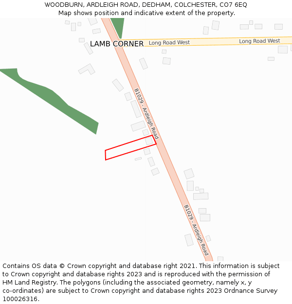 WOODBURN, ARDLEIGH ROAD, DEDHAM, COLCHESTER, CO7 6EQ: Location map and indicative extent of plot