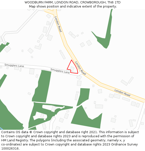WOODBURN FARM, LONDON ROAD, CROWBOROUGH, TN6 1TD: Location map and indicative extent of plot