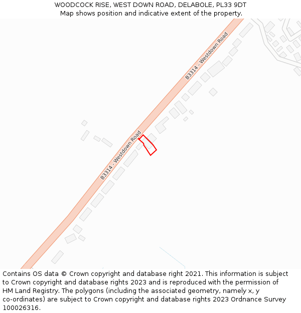 WOODCOCK RISE, WEST DOWN ROAD, DELABOLE, PL33 9DT: Location map and indicative extent of plot