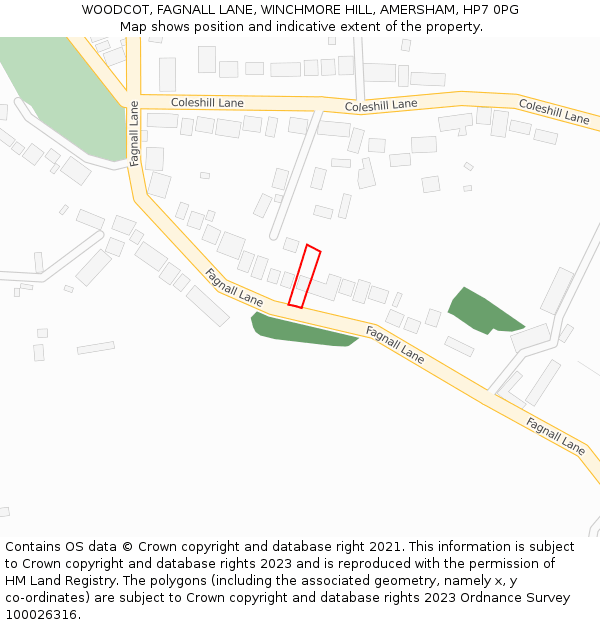 WOODCOT, FAGNALL LANE, WINCHMORE HILL, AMERSHAM, HP7 0PG: Location map and indicative extent of plot