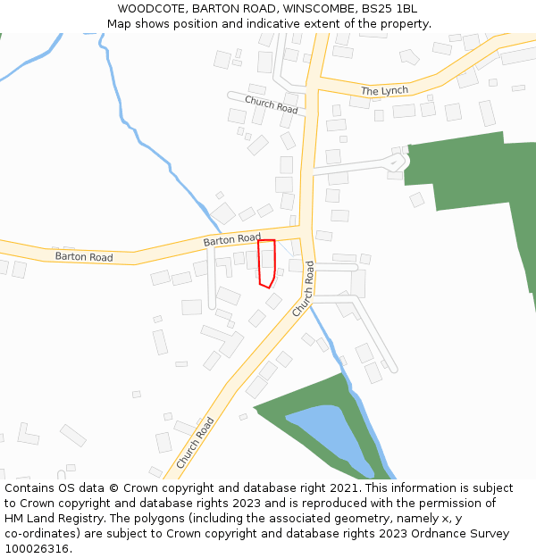 WOODCOTE, BARTON ROAD, WINSCOMBE, BS25 1BL: Location map and indicative extent of plot