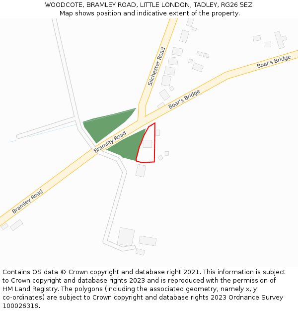 WOODCOTE, BRAMLEY ROAD, LITTLE LONDON, TADLEY, RG26 5EZ: Location map and indicative extent of plot