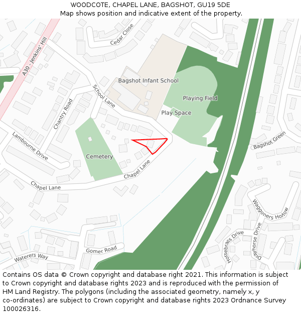 WOODCOTE, CHAPEL LANE, BAGSHOT, GU19 5DE: Location map and indicative extent of plot