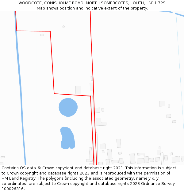 WOODCOTE, CONISHOLME ROAD, NORTH SOMERCOTES, LOUTH, LN11 7PS: Location map and indicative extent of plot