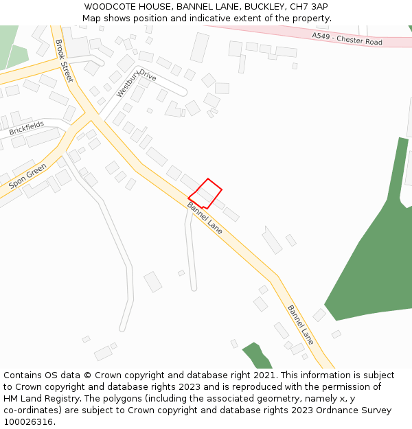 WOODCOTE HOUSE, BANNEL LANE, BUCKLEY, CH7 3AP: Location map and indicative extent of plot